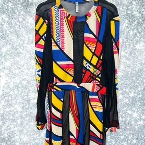 Multi colored dress with sheer sleeves